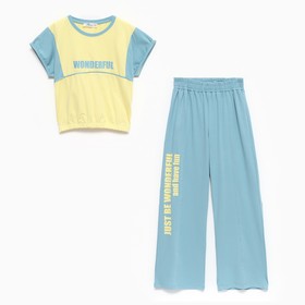 Комплект для девочки (футболка/леггинсы), цвет жёлтый/мятный, рост 158см