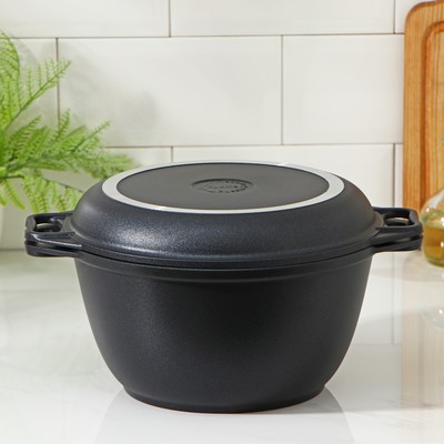 Казан KUKMARA «Традиция», 3 л, крышка-сковорода, литые ручки, антипригарное покрытие, литой алюминий, чёрный