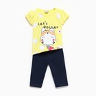 Комплект для девочки (футболка/велосипедки), цвет жёлтый/тёмно-синий, рост 104см - фото 319563246