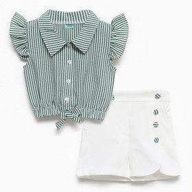 Комплект для девочки (футболка/шорты), цвет зелёный/белый, рост 104см