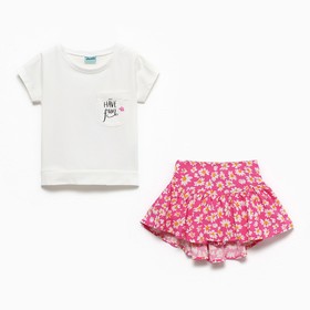 Комплект для девочки (футболка/юбка-шорты), цвет белый/розовый, рост 98см