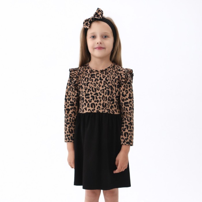 Платье для девочки, цвет леопард/чёрный, рост 104см