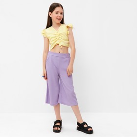 Комплект для девочки (футболка/брюки), цвет жёлтый/сиреневый, рост 122см