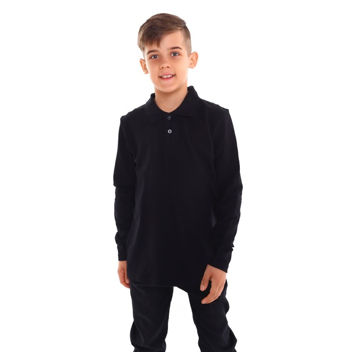 Джемпер-поло для мальчика, цвет черный, рост 128 см