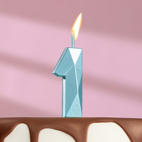Свеча в торт на шпажке «Алмаз», цифра "1", голубая, 4,8х2,6 см