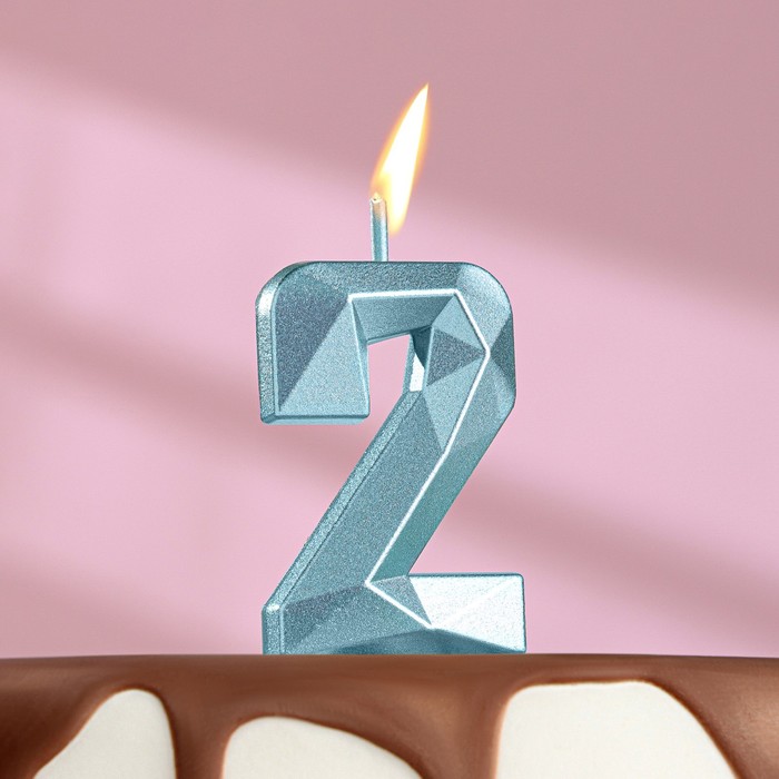 Свеча в торт на шпажке «Алмаз», цифра "2", голубая, 4,8х2,6 см - Фото 1