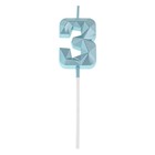 Свеча в торт на шпажке «Алмаз», цифра "3", голубая, 4,8х2,6 см - Фото 3