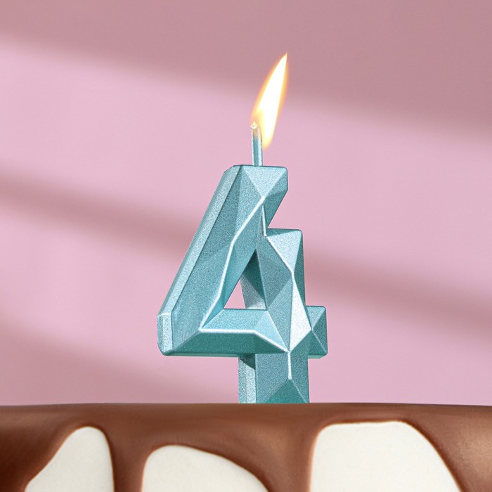 Свеча в торт на шпажке «Алмаз», цифра "4", голубая, 4,8х2,6 см - Фото 1