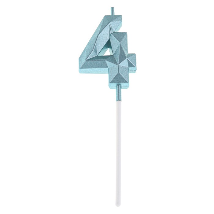 Свеча в торт на шпажке «Алмаз», цифра "4", голубая, 4,8х2,6 см