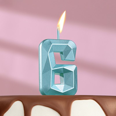 Свеча в торт на шпажке «Алмаз», цифра "6", голубая, 4,8х2,6 см