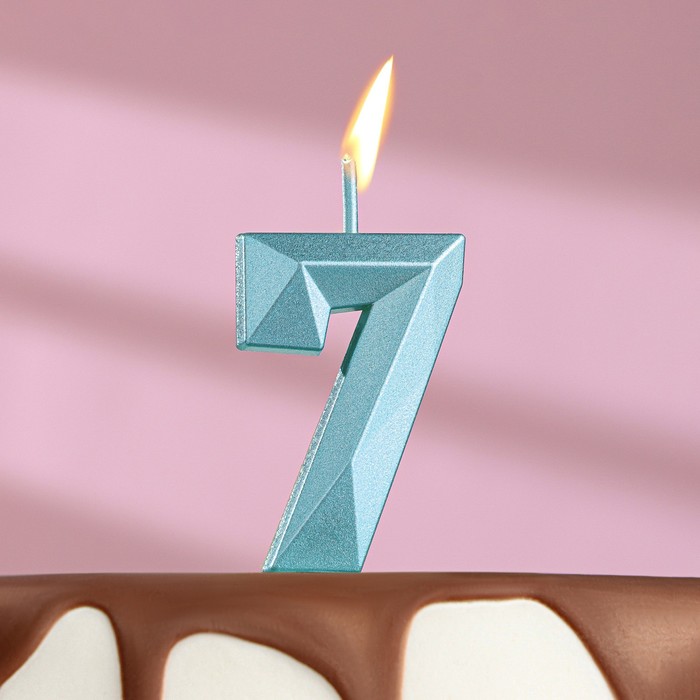 Свеча в торт на шпажке «Алмаз», цифра "7", голубая, 4,8х2,6 см - Фото 1