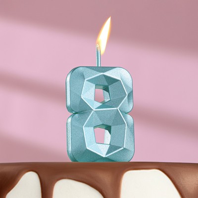Свеча в торт на шпажке «Алмаз», цифра "8", голубая, 4,8х2,6 см