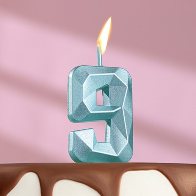 Свеча в торт на шпажке «Алмаз», цифра "9", голубая, 4,8х2,6 см