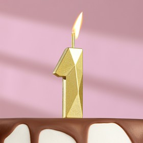 Свеча в торт на шпажке «Алмаз», цифра "1", золотая, 4,8х2,6 см