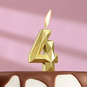 Свеча в торт на шпажке «Алмаз», цифра "4", золотая, 4,8х2,6 см