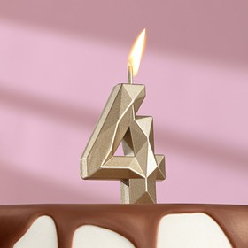 Свеча в торт на шпажке «Алмаз», цифра "4", шампань, 4,8х2,6 см