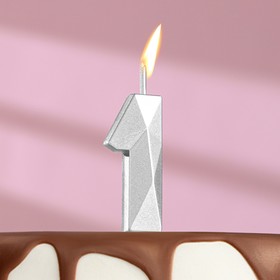 Свеча в торт на шпажке «Алмаз», цифра "1", серебряная, 4,8х2,6 см
