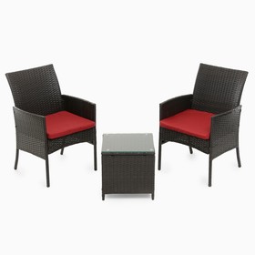 Набор садовой мебели: Стол и 2 кресла коричневого цвета с красной подушкой
