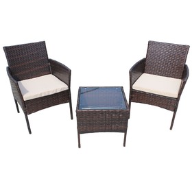 Набор садовой мебели: Стол и 2 кресла коричневого  цвета с белой подушкой