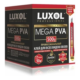 Клей обойный LUXOL Mega PVA, универсальный, для всех видов обоев, коробка, 500 г