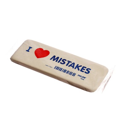 Ластик Milan I Love Mistakes, 140 х 44 х 9 мм, гибкий синтетический каучук, в индивидуальной упаковке
