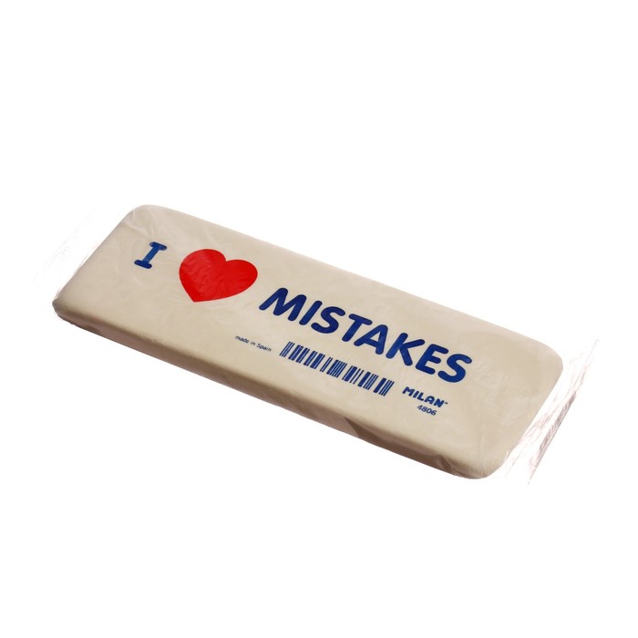 Ластик Milan I Love Mistakes, 140 х 44 х 9 мм, гибкий синтетический каучук, в индивидуальной упаковке - Фото 1