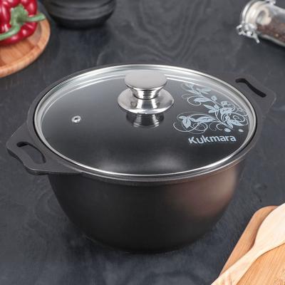 Кастрюля KUKMARA «Традиция», 3 л, 22×12.5 см, антипригарное покрытие, литой алюминий, чёрная