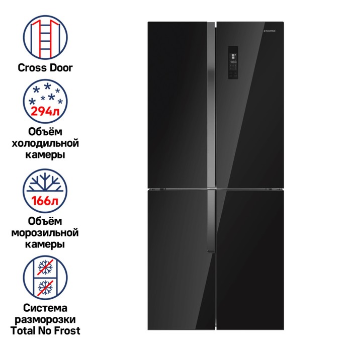 Холодильник c инвертором MAUNFELD MFF182NFBE, трехкамерный, класс А +, 294 л, чёрный