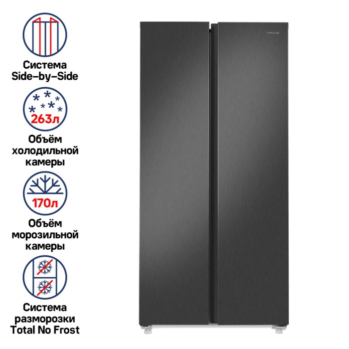 Холодильник с инвертором MAUNFELD MFF177NFSE, класс А +, 433 л, чёрный - Фото 1