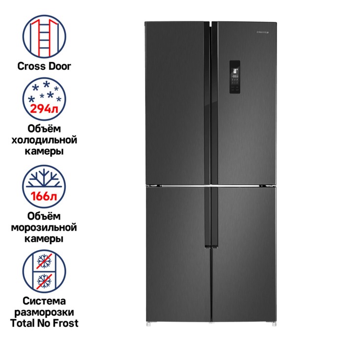 Холодильник с инвертором MAUNFELD MFF182NFSBE, класс А +, 460 л, чёрный