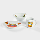 Набор посуды детский Добрушский завод «Пчёлы», 3 предмета: кружка 200 мл, салатник 350 мл, тарелка d=16.5 см, белый, рисунок МИКС - Фото 2