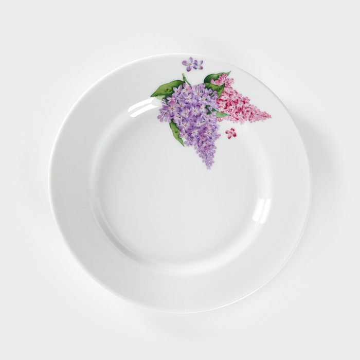Тарелка фарфоровая «Сирень», d=20 см, белая - Фото 1