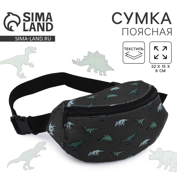 

Сумка поясная Динозавры, 32х8х15 см, отд на молнии, цвет зелёный
