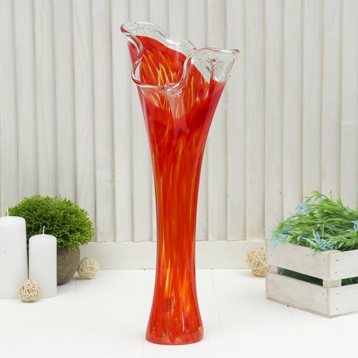 Ваза «Волна», h=40 см, стекло, красная - Фото 1