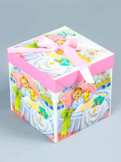 Коробка подарочная самосборная «Детская» Девочкам 15×15×15 см