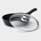 Сковорода KUKMARA «Традиция», d=22 см, стеклянная крышка, съёмная ручка, антипригарное покрытие, алюминий, чёрный - Фото 2