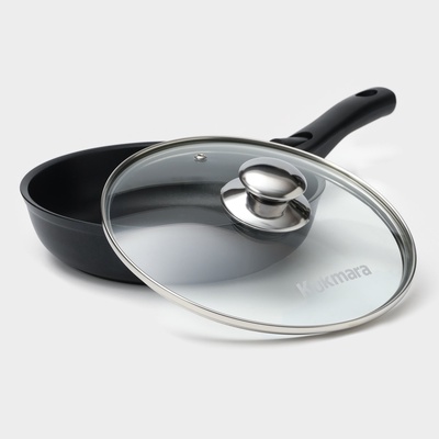 Сковорода KUKMARA «Традиция», d=22 см, стеклянная крышка, съёмная ручка, антипригарное покрытие, алюминий, чёрный