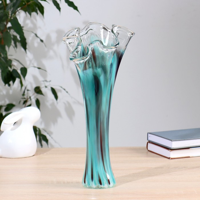 Ваза «Волна», h=40 см, стекло, зелёно-марганцевая - Фото 1
