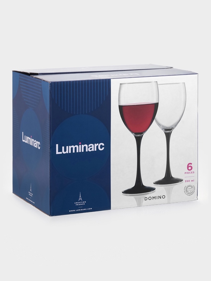Бокалы для вина Luminarc Domino, 350 мл, размер одного бокала 7.5×20.5 см, набор 6 шт., стекло, прозрачные, чёрная ножка
