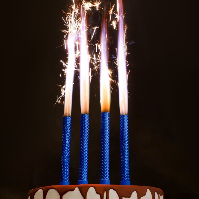 Набор тортовых свечей "Голубой Фонтан", 12 см, без дыма, 30 сек, голубые