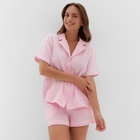 Пижама женская (рубашка, шорты) KAFTAN Basic, размер 40-42 розовая - Фото 2