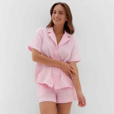 Пижама женская (рубашка, шорты) KAFTAN Basic, размер 40-42, розовая
