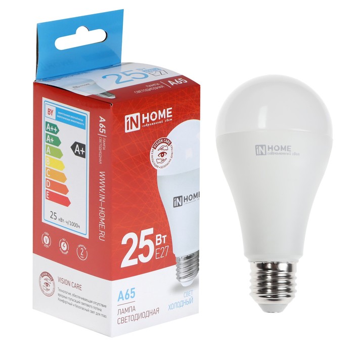 Лампа светодиодная IN HOME LED-A65-VC, 25 Вт, 230 В, Е27, 6500 К, 2380 Лм - фото 1907749655