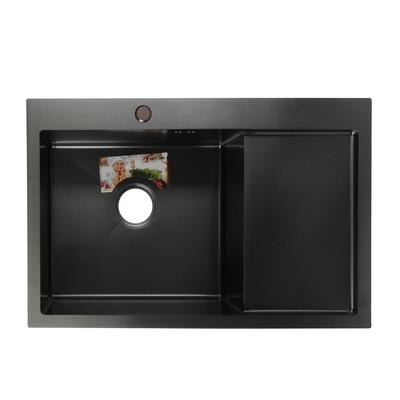 УЦЕНКА Мойка кухонная AFLORN AF97851F-L, врезная, левая, S=3.0 и 0.8 мм, 78×51×22 см, сифон, графит