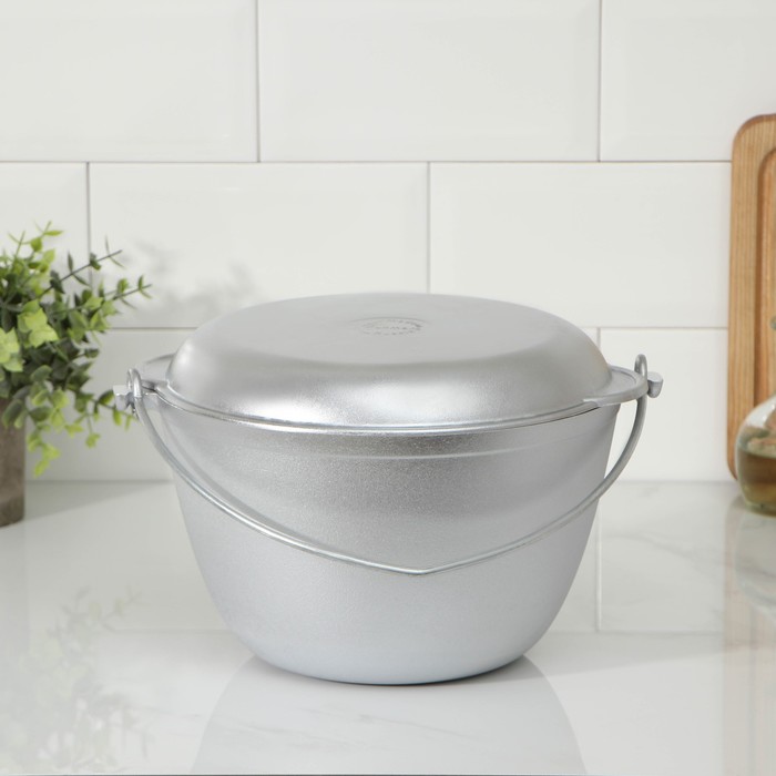 Казан походный KUKMARA, 4 л, крышка-сковорода, литой алюминий, серебристый - Фото 1