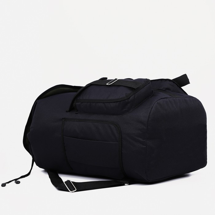 Рюкзак туристический, 54 л, отдел на шнурке, 3 наружных кармана, цвет чёрный/зелёный
