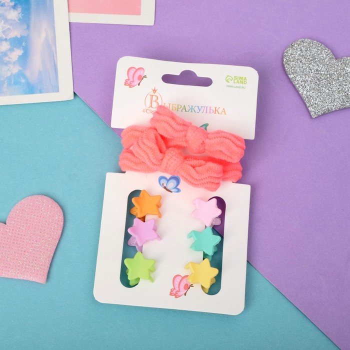 

Набор для волос "Сонечка" (2 резинки, 6 крабов 1,1 см) бантики полоски звёзды, микс