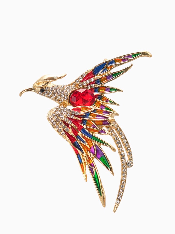 Брошь «Жар-птица», цветная в золоте - Фото 1