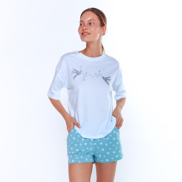 Комплект домашний женский (футболка/шорты), цвет голубой, размер 44 - Фото 1