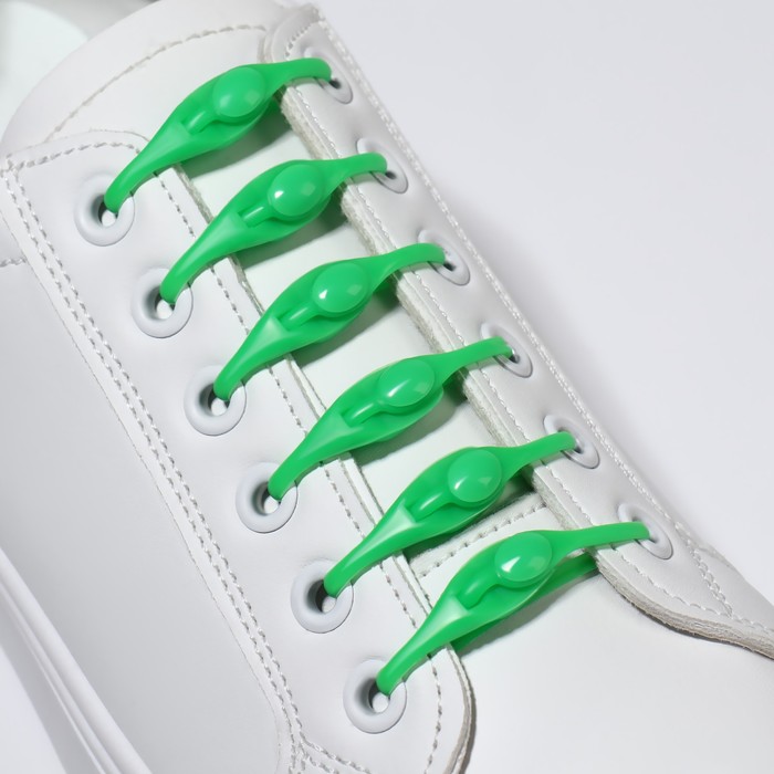 Набор шнурков для обуви, 6 шт, силиконовые, полукруглые, на застёжке, 4 мм, 11 см, цвет зелёный